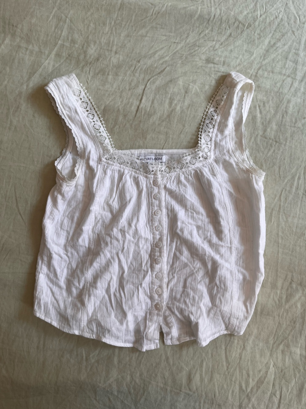 Heartloom White Cotton Lace-Trim Button Tank